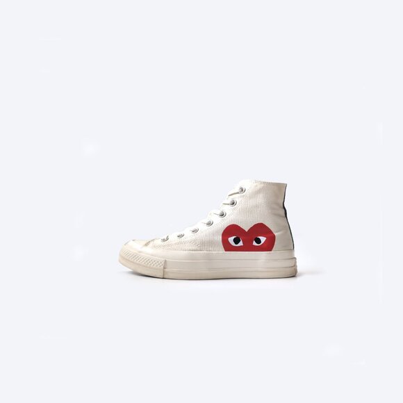 Comme Des Garcons PLAY Beige Converse High Top Sneakers Womens Size 7 - Picture 1 of 8